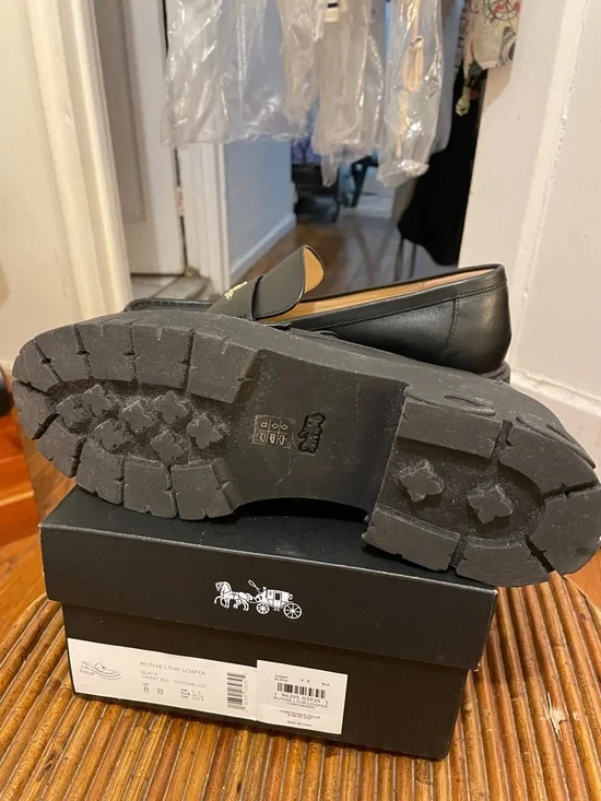 Coach Black Chunky Platform Loafers with Gold Logo - Picture 4 of 6